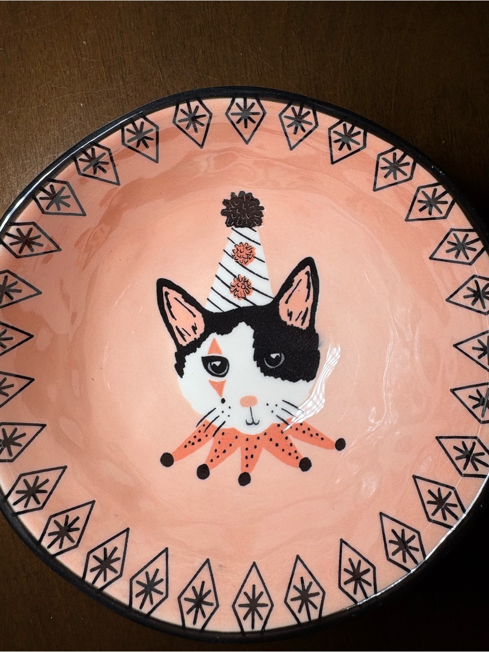 Pink Cat Ceramic Serving Plate with Festive Design